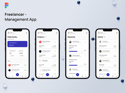 Freelancer: Management App app balance branding chart client customer dashboard design freelance homepage income management payment projects tabbar transactions ui uidesign uiux user