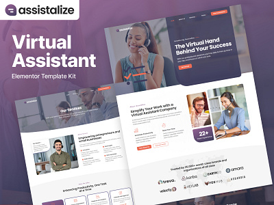 Virtual Assistant Service Elementor Template Kit assistant clean design drag and drop elementor free plugins freelance graphic design light theme modern remote work responsive design template kit ui ux design viral virtual virtual assistant web design web template work from anywhere