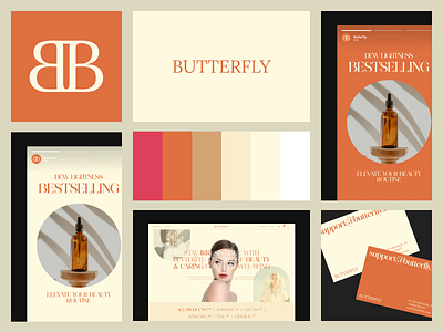 Butterfly - Branding for Cosmetic E-commerce avatar brand branding cards cosmetic design e commerce graphic design illustration landing logo luxury makeup minimal package shop story ui ux web