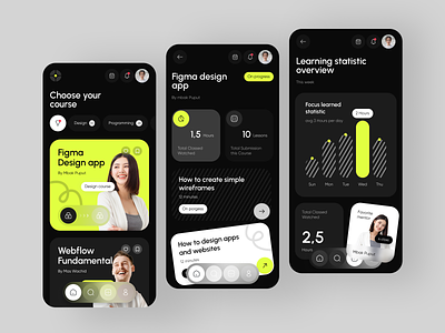 Enigma - Learning Mobile App apps clean design course dark design education figma design interface learning learning app lesson minimalist mobile app mobile apps mobile ui oneweekwonders online course oww udemy uidesign