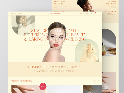 Butterfly - Landing Page for E-commerce Cosmetic branding cosmetic design e commerce ecommerce graphic design illustration ink internet shop landing luxury minimal page shop ui ux web