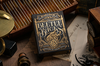 The Beetle Backs / Tuck Box beetle box branding design game graphic design illustration logo luxury packaging playing cards premium tabletop typography vintage