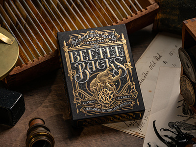 The Beetle Backs / Tuck Box beetle box branding design game graphic design illustration logo luxury packaging playing cards premium tabletop typography vintage