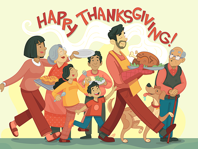 Thanksgiving Illustration characters color fall family festive food holiday illustration smell thanksgiving turkey vector