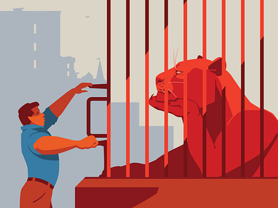 A mere formality. cage drawing humanity illustration illustrator lion prizon vector zoo