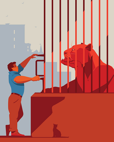 A mere formality. cage drawing humanity illustration illustrator lion prizon vector zoo