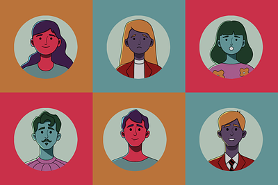 Six avatar girl graphic design illustration vector