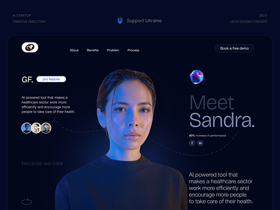 Sandra AI assistant landing page design branding dark design interface interface design typography ui ui design ui ux ux web web design