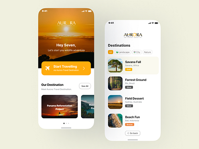 Aurora Travel App UI mobile app travel app ui ux