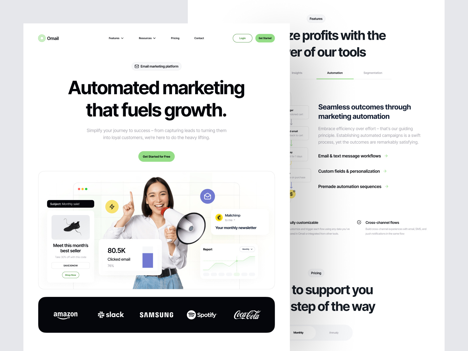 Omail - Email Marketing Landing Page automation b2b business campaign crm email email marketing email service landing page mailing management marketing marketing automation marketing landing page marketing website product design send email ui design web web design