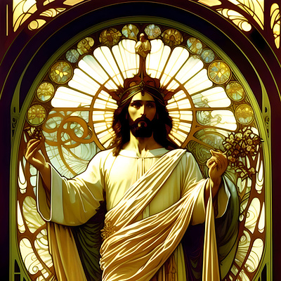 Jesus Christ - AI - Art Nouveau - A gold graphic design religious