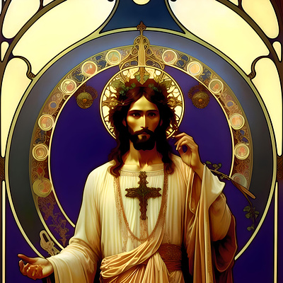 Jesus Christ - AI - Art Nouveau - B gold