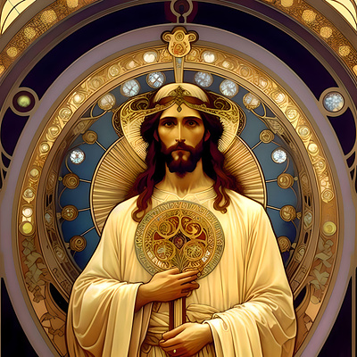 Jesus Christ - AI - Art Nouveau - C gold