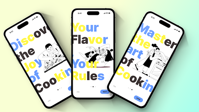 Onboarding - Food Recipe Mobile app art bold branding clean colour theory cook cooking dailyui design food illustration logo mobile app modern recipe trendy typography ui ui design user interface