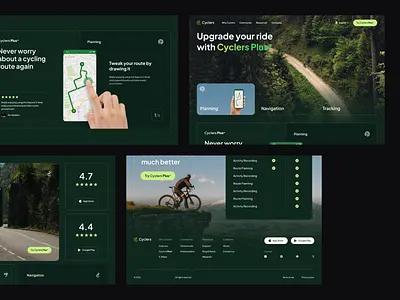 C+Dark app branding cycling dark exploration landing layout navigation typography