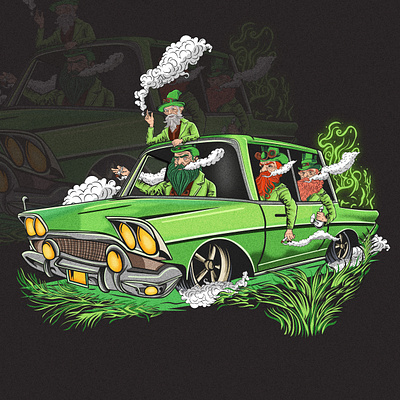 Gangster in green car custom illustration faraj art gangster green car illustration smoking t shirt vector art