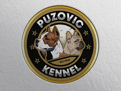 Puzovic Kennel adobe illustrator art brand branding bulldog design dog frencbulldog gold graphic graphic design graphicdesign illustration kennel logo staffordshire terrier ui ux vector