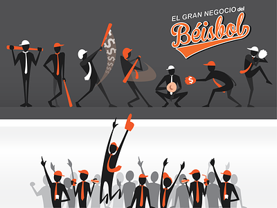 "The Big Business of Baseball" custom illustrations baseball branding digital illustration illustrator spanish sports vector illustration