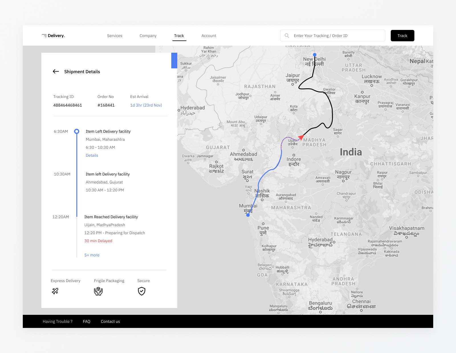 #20 Location Tracker (Courier website) 020 clean concept courier dailyui design location tracking map map ui minimal minimal ui modern tracking uber ui uiux userexperience