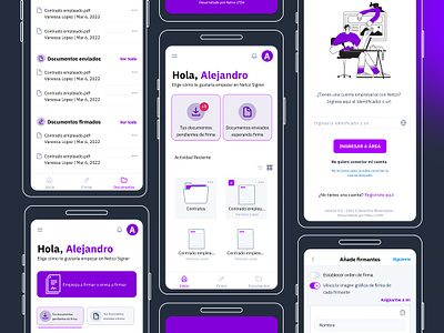 Netco Signer: Your Signature, Your Way aplication app branding button docjuments icon illustration interactivedesign mobile mobile app purple resposibe screen tables mobile userexperience uxui