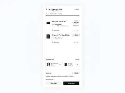 E-commerce - Side Cart cart component components creative design system e commerce minimalism online shop product shop shopify ui ui design woocommerce
