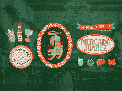 Mercado Juarez Mexican Cafe Branding americana badge brand branding design drawing family graphic design hot sauce illustration jaguar lime logo mercado mexican restaurant seal taco vintage