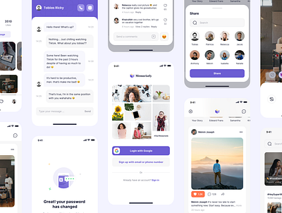 Memorisely - Social Network Mobile App android app app design chat design feed ios iphone media mobile mobile app mobile design sharing social media social network toko design ui kit uidesign uikit uiux