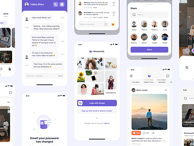 Memorisely - Social Network Mobile App android app app design chat design feed ios iphone media mobile mobile app mobile design sharing social media social network toko design ui kit uidesign uikit uiux