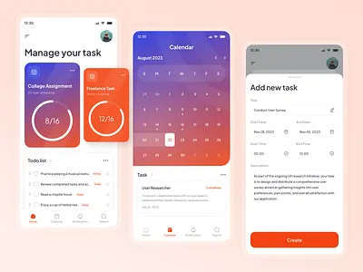 Daily Task - Mobile App activity calendar clean crm date design job list manager mobile app schedule simple task timeline todo list ui ux