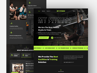 Fitness and Gym Landing Page black branding design fitness green gym template ui web website