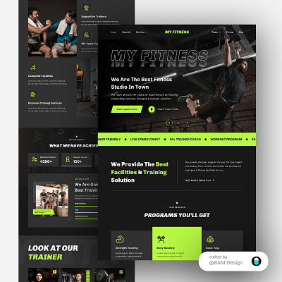 Fitness and Gym Landing Page black branding design fitness green gym template ui web website