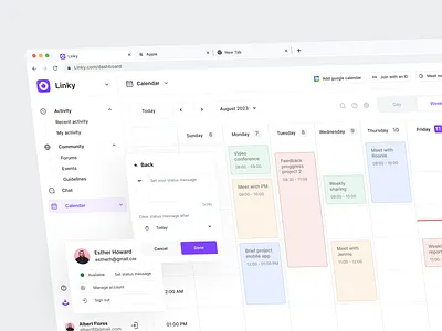 Linky - Set Status Messages app cansaas clean clear dashboard design interface message minimalis pop up saas set status setting status ui ux web app web design website