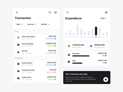 Modal - Transaction & Expenditure analytic chart clean component design finance transaction ui user interface web design webdesign website white widget