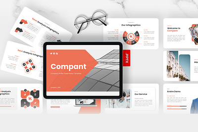 Compant PowerPoint Template black business compant company profile gsl key modern orange powerpoint ppt pptx presentation template ui website