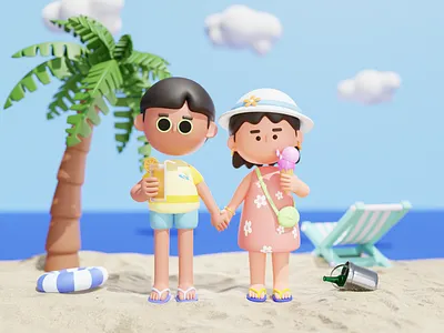 Holiday - 3DIllustration 3d 3d beach 3d character 3d palm 3dillustration blender blender 3d holiday 3d rizki agus