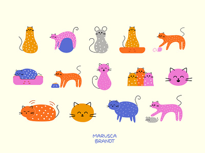 Cats Stickers Collection canva cats character colorful cute design elements flat graphic design icons illustration illustrator maruscabrandt mouse playful sticker vector