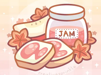 Apple Jam Toast apple autumn brown cozy cute fall food illustration jam jar leaves red toast vector