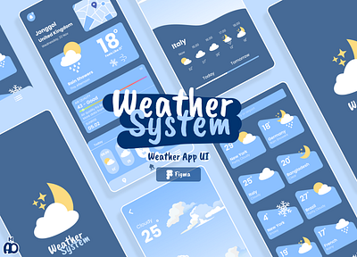 Weather System - Weather App UI app ui cloud design design figma design illust design illustration design vector figma font graphic design illust illustration logo ui ui app vector weather weather app weather app ui weather ui app