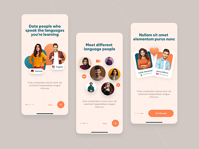 Onboarding android dating app design green ios language learn mobile app onboarding orange ui ux walkthrough