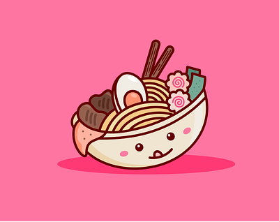 Cute Ramen Noodle Character icon asian branding character cute design filled line food graphic design icon illustration japanese food kawaii logo mascot noodle ramen soup