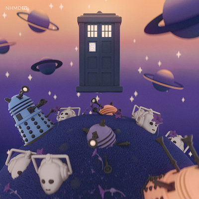 Doctor Who Day 3d 3d animation 3d modelling c4d cinema 4d design doctor who gradient illustration robots space tardis