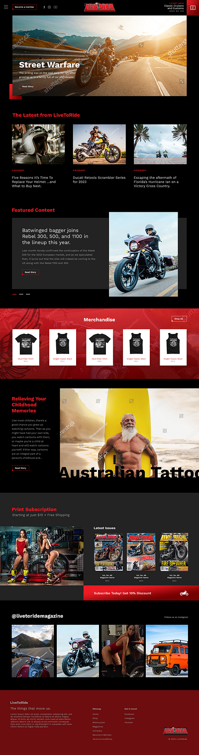 Live2Ride - Magazine Ecommerce Website ecommerce illustration logo ui ux website