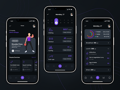 Health and Fitness iOS App accessibility animation app brand branding clean creative dark mode design dribbble figma fitness health illustration minimal motion graphics typography ui ui design ux