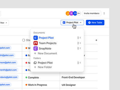 Project Pilot - Documents columns component dashboard database design design system documents figma folders management minimalist modal platform rows team ui ui design ui kit widget