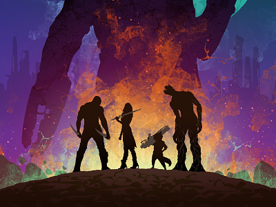 Guardians Of The Galaxy comics drax galaxy groot guardians guardians of the galaxy illustration marvel poster rocket raccoon silhouette starlord