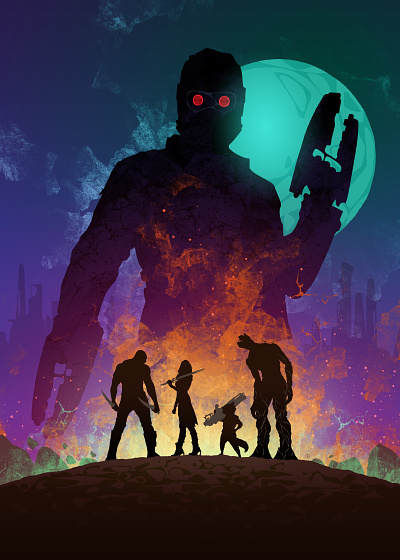 Guardians Of The Galaxy comics drax galaxy groot guardians guardians of the galaxy illustration marvel poster rocket raccoon silhouette starlord