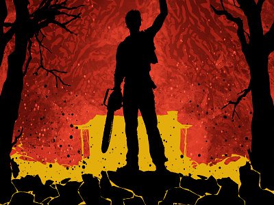 Ash VS Evil Dead ash ash vs evil dead boomstick cabin evildead horror poster silhouette woods