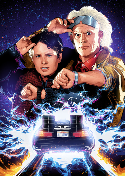 Back To The Future back to the future bttf delorean doc brown illustration marty mcfly poster