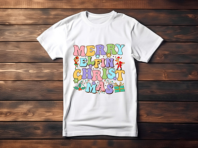 Merry Elfin Christmas christmas design elfin graphic design groovy illustration retro santaclus t shirt typography vintage