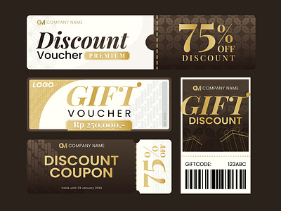 Golden Batik Voucher batik coupon design discount gift golden illustration indonesia kawung layout parang voucher